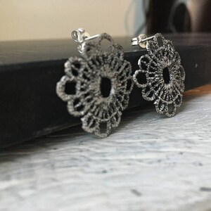 Silver Boho earrings, Silver lace earrings, Bohemian jewelry, Gift for her image 2