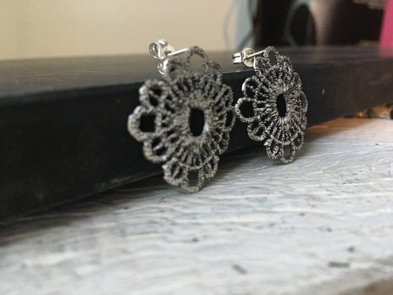 Silver Boho earrings, Silver lace earrings, Bohemian jewelry, Gift for her image 2