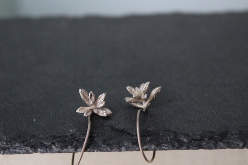 Succulent earrings , Silver Succulent jewelry , Flower earrings , Nature cast earrings , Gift for mom-Botanical jewelry image 5