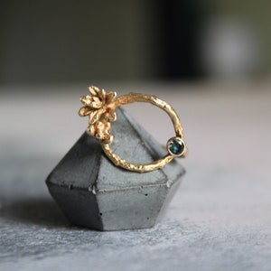 14k Gold Open Circle Ring with Succulents and London Blue Topaz Nature-Inspired Elegance for Modern Romantics image 7