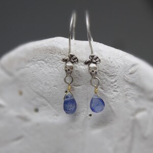 May include: A pair of silver skull earrings with blue glass teardrop dangles.