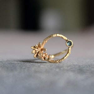 14k Gold Open Circle Ring with Succulents and London Blue Topaz Nature-Inspired Elegance for Modern Romantics image 4