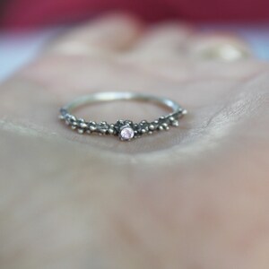 Sterling silver dot ring with pink zirconia , Skinny granulated ring image 5