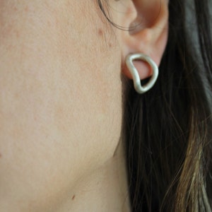 Open oval stud earrings, Sterling silver minimal earrings, Everyday earrings image 4
