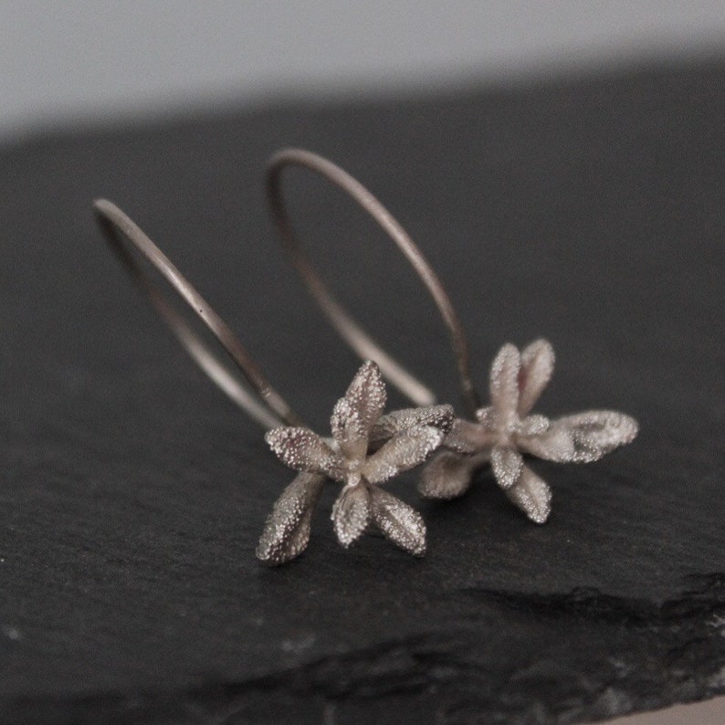 Succulent earrings , Silver Succulent jewelry , Flower earrings , Nature cast earrings , Gift for mom-Botanical jewelry image 1