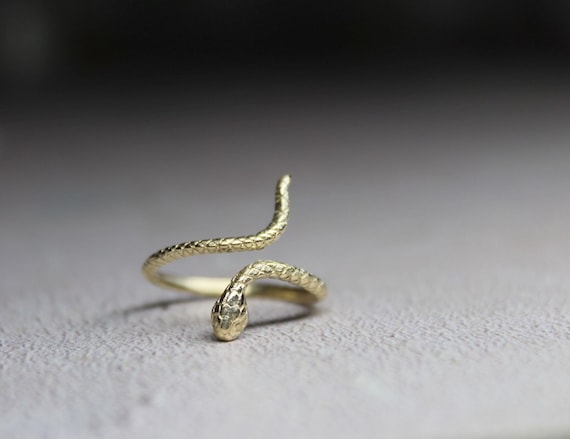 9k Solid Gold Snake Ring: Dainty Adjustable Animal Jewelry