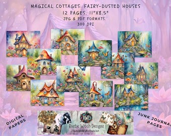 Fairy Cottage Digital Papers – Grillige plakboekafdrukbare items (12 pagina's)