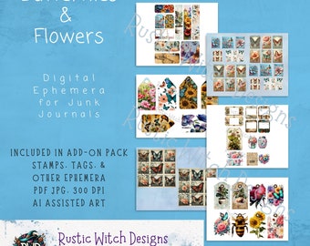 Farfalle e fiori Diario spazzatura Add-on Ephemera / Cartoline / Francobolli / Etichette / Cornici / Mini buste / Folio