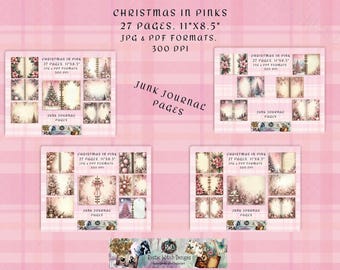 Roze kerstjunkdagboekpagina's | Kerstster, bomen (digitale download)