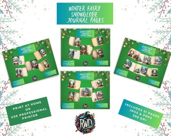 Winterfee sneeuwbollen Junk Journal Kit | Afdrukbare digitale pagina's (pdf en jpg)