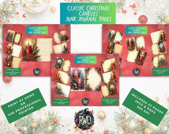 Junkjournaal kerstkaarsen | Afdrukbare vakantie-plakboekpagina's (digitale download)