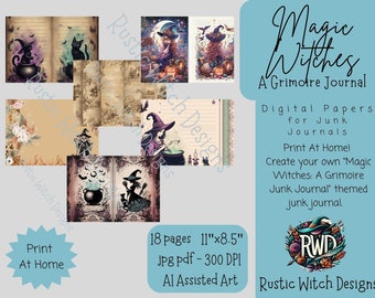 Brujas mágicas: un diario basura grimorio / páginas imprimibles de diario digital