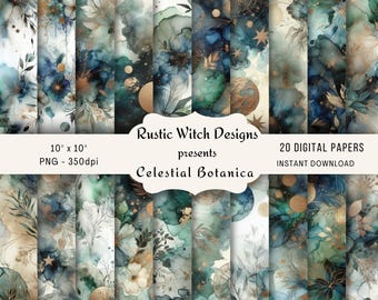 Celestial Botanica digitaal papier | Plakboek, ongewenste dagboek (directe download)