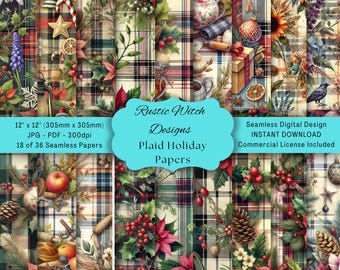 Digitaal kerstpapier geruit | Plakboekpagina's feestdagen (JPG en pdf)