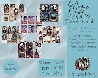 Hexen Grimoire Junk Journal Ephemera | Magische Stempel, Tags (Digitaler Download)