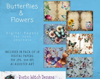Junkdagboek vlinders en bloemen | Afdrukbare digitale dagboekpagina's
