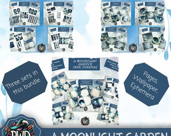 Moonlight Garden Junk Journal-bundel | Cottagecore Ephemera (digitale download)
