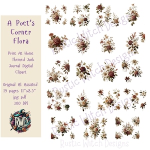A Poet’s Corner Flora Clipart Set - Vintage florale digitale Grafiken für Junk Journals & Scrapbooking