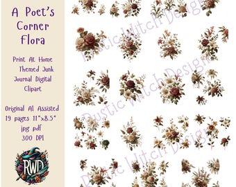 Clipartset A Poet's Corner Flora – digitale vintage bloemenafbeeldingen voor tijdschriften en scrapbooking