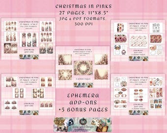 Roze kerstverschijnselen | Poinsettia Scrapbook-add-ons (digitale download)