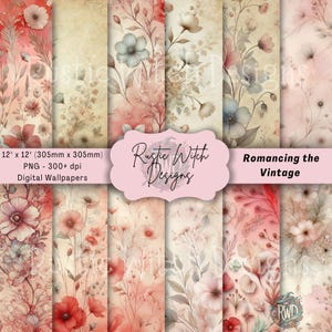 Romancing the Vintage Wallpaper - Redes / Papel tapiz romántico victoriano suave Flores rojas / Flores envejecidas / Flores rojas Imprimibles vintage