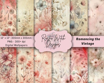 Vintage rood bloemenbehang | Victoriaanse pagina's met ongewenste dagboeken (digitale download)