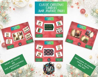 Efemere kerstkaarsen | Afdrukbare add-ons voor Junk Journal (pdf en jpg)