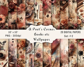 Digitale papierset vintage boeken | Poet's Corner Junk Journal (digitale download)