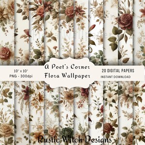 A Poet's Corner Flora Wallpapers | Vintage Floral Junk Journal & Scrapbook Hintergründe | Romantisch inspirierte Blumen | Vintage Romanze