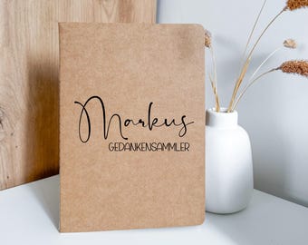 Kraftpapier Notizbuch A5, Personalisiertes, Notizbuch DIN A5 mit Namen und Initialen, Planer, Notizheft, Schulkind Geschenk, Tagebuch