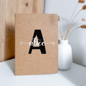 Kraftpapier Notizbuch A5, Personalisiertes, Notizbuch DIN A5 mit Namen und Initialen, Planer, Notizheft, Schulkind Geschenk, Tagebuch