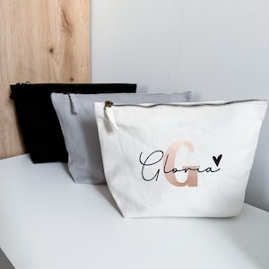 Personalisierte Kosmetiktasche mit Initial und Name,  Schminktasche mit Name, personalisierter Kosmetikbeutel,  Baumwolle Kosmetiktasche