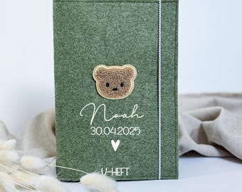 Personalisierte U-Heft Hülle aus Filz | mit Name | Geschenk Baby | Untersuchungsheft Schutz Bär