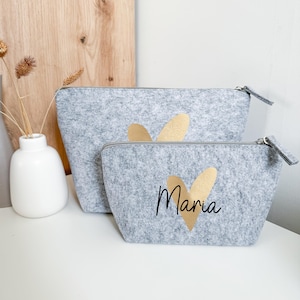 Personalisierte Filz Kosmetiktasche mit Initial und Name,  Schminktasche mit Name, personalisierter Kosmetikbeutel,  Geschenk