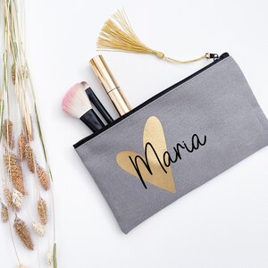 Personalisierte Kosmetiktasche mit Initial und Name,  Schminktasche mit Name, personalisierter Kosmetikbeutel,  Baumwolle Kosmetiktasche