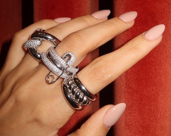 White Stone Needle Figured Ring,925 Silver,Gift For Her