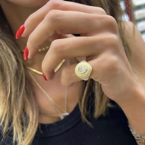 Full Stone Drop Ring,925 Sterling Silver Gold Plated,High Quality,Gift For Her
