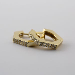 Geometric 925 Sterling Silver Hoop Earrings,Yellow Gold Cubic Zirconia,Gift For Her