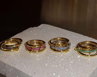 Different Color  Multi Connected Ring,Two Tone Ring,Chunky Gold Ring,925 Sterling Silver 14k Gold Plated,Gift For Her