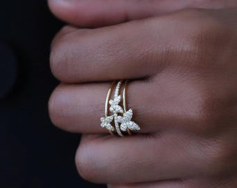 Butterfly Layered Ring,Cubic Zirconia Stones,925 Sterling Silver,14k Gold Plated ,Gift For Her,For Mom