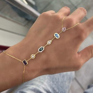 Multi Color Hand Chain, Hand Chain,925 Sterling Silver,14k Gold Plated,Gift For Her,For Mom