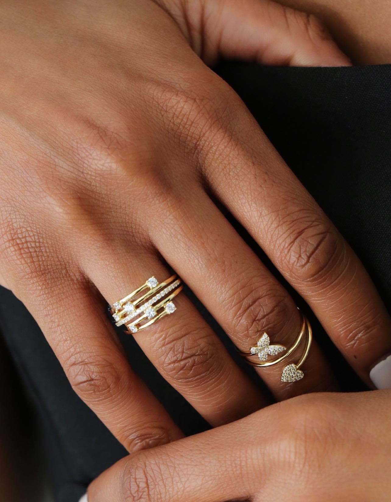 Diamond Multi-Band Ring,Layered Diamondd Stack Ring Yellow Gold,Gift For Her,For Mom