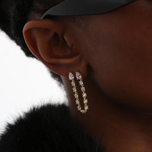 Trending Double-Piercing Studs,925 Sterling Silver Gold Plated,Crystal Zircon Diamond,Gift For Her