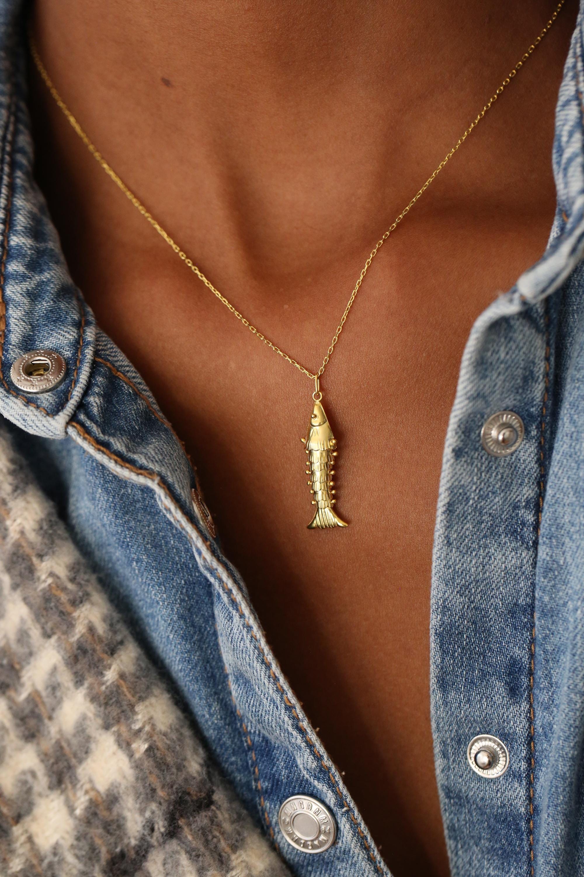 Sterling Silver Fish Necklace - Etsy Sterling Silver Fish Necklace - Etsy
