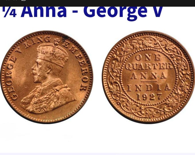 1927 British India Quarter Anna Coin – King George V Colonial Currency