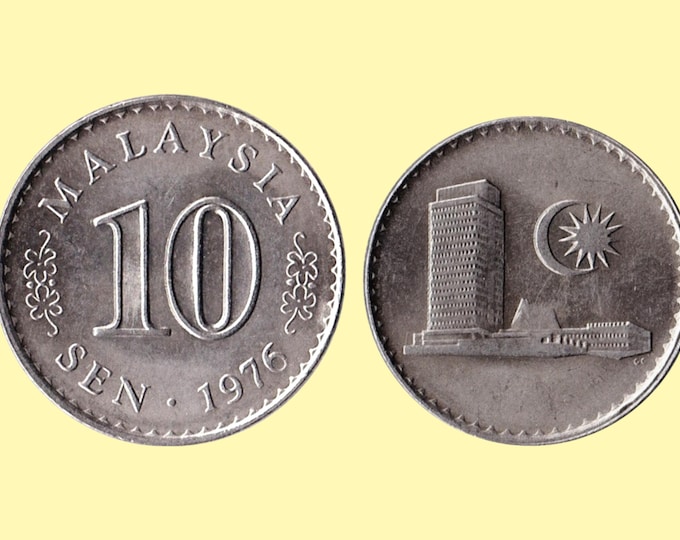 1976 Malaysia 10 Sen Coin - Old Malaysian Money - Asian Coin Collecting