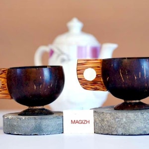 ☆値下げしました☆ココナッツシェルTEA/COFFEE用カップ 手作り 手作りのココナッツシェルカップ：環境に優しい素朴なドリンクウェア