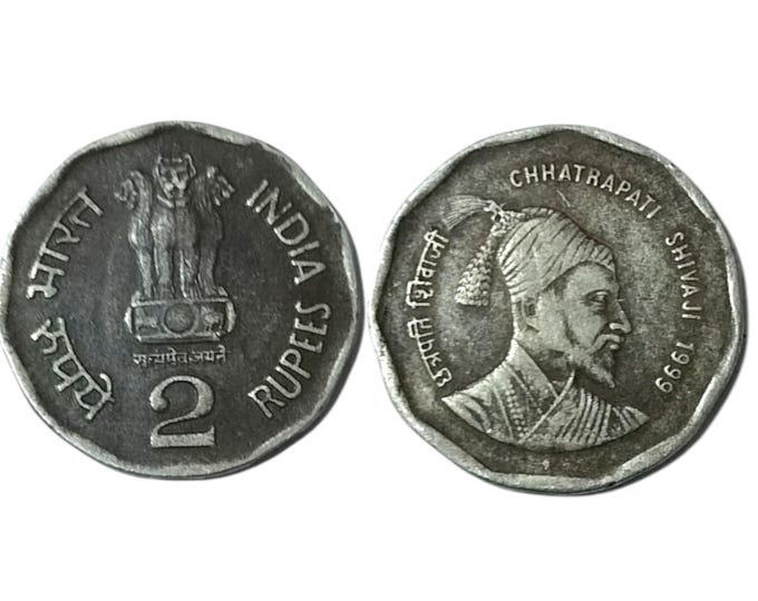 Rare 1999 India 2 Rupee Chhatrapati Shivaji Commemorative Coin - Collectible Indian Numismatic Piece