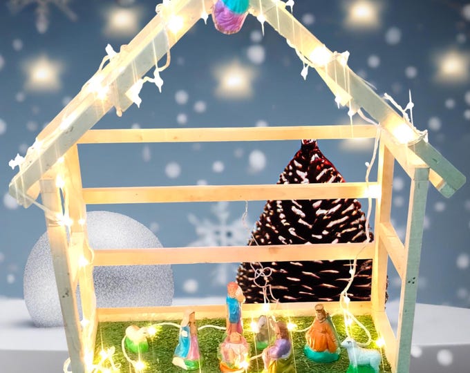 Unique Handcrafted Nativity Set | Wooden Manger & Figurines | Christmas Decor Gift