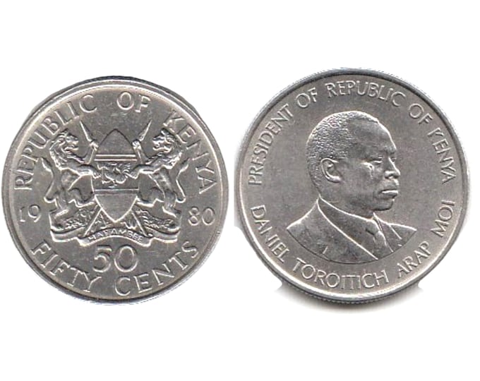 Vintage 1980 Kenya 50 Cents Coin - East African Coinage - Numismatic Collectible
